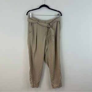 Loft Khaki Tan Tie Belted Paperbag Waist Soft Swingy Material Pants Size Medium